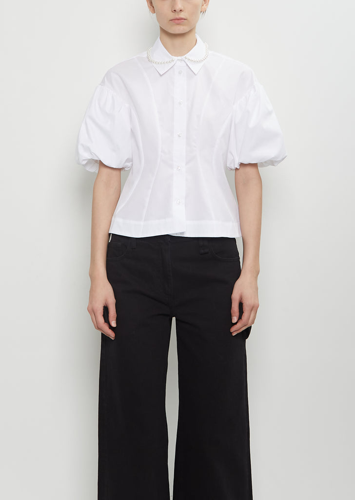 Cotton Puff Sleeve Embellishment Shirt