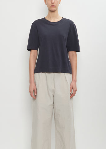 Cotton Linen Simple T-Shirt — Navy