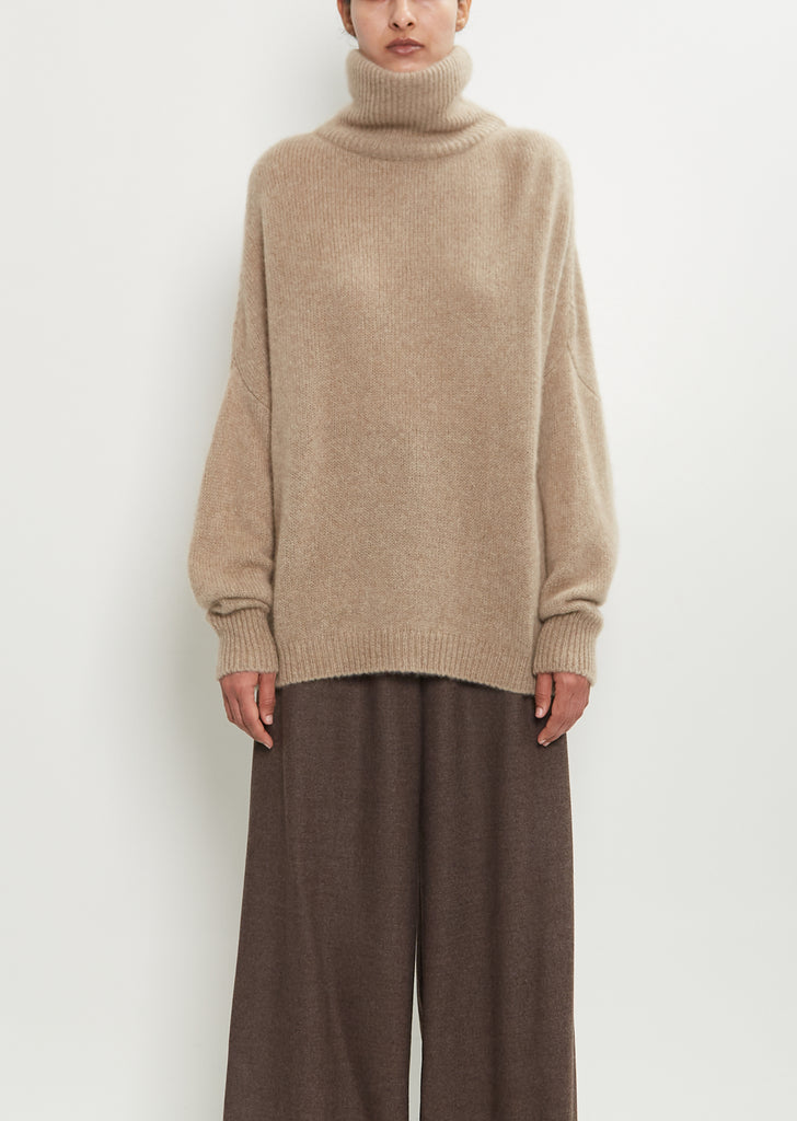 Cashmere Silk T-Neck Kimono Sleeve Sweater