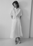 Cotton Blend Pleated Midi Skirt